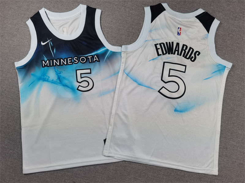 Youth Minnesota Timberwolves #5 Edwards white 2024 2025 NBA jersey->youth nba jersey->Youth Jersey
